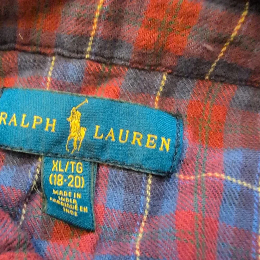 VTG‎ Ralph Lauren Youth XL Button Up Shirt Plaid Horse Red Maroon